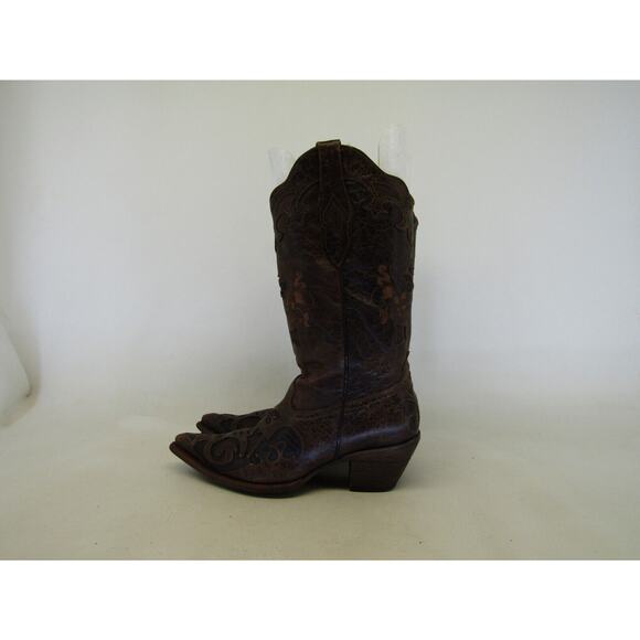 Corral Womens Size 8 M Brown Leather Inlay Cowboy Western Boots